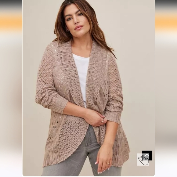 Torrid Tan Pointelle Curve Shaw Open Fron Cardigan Womens Plus Size 4x New - Picture 1 of 7
